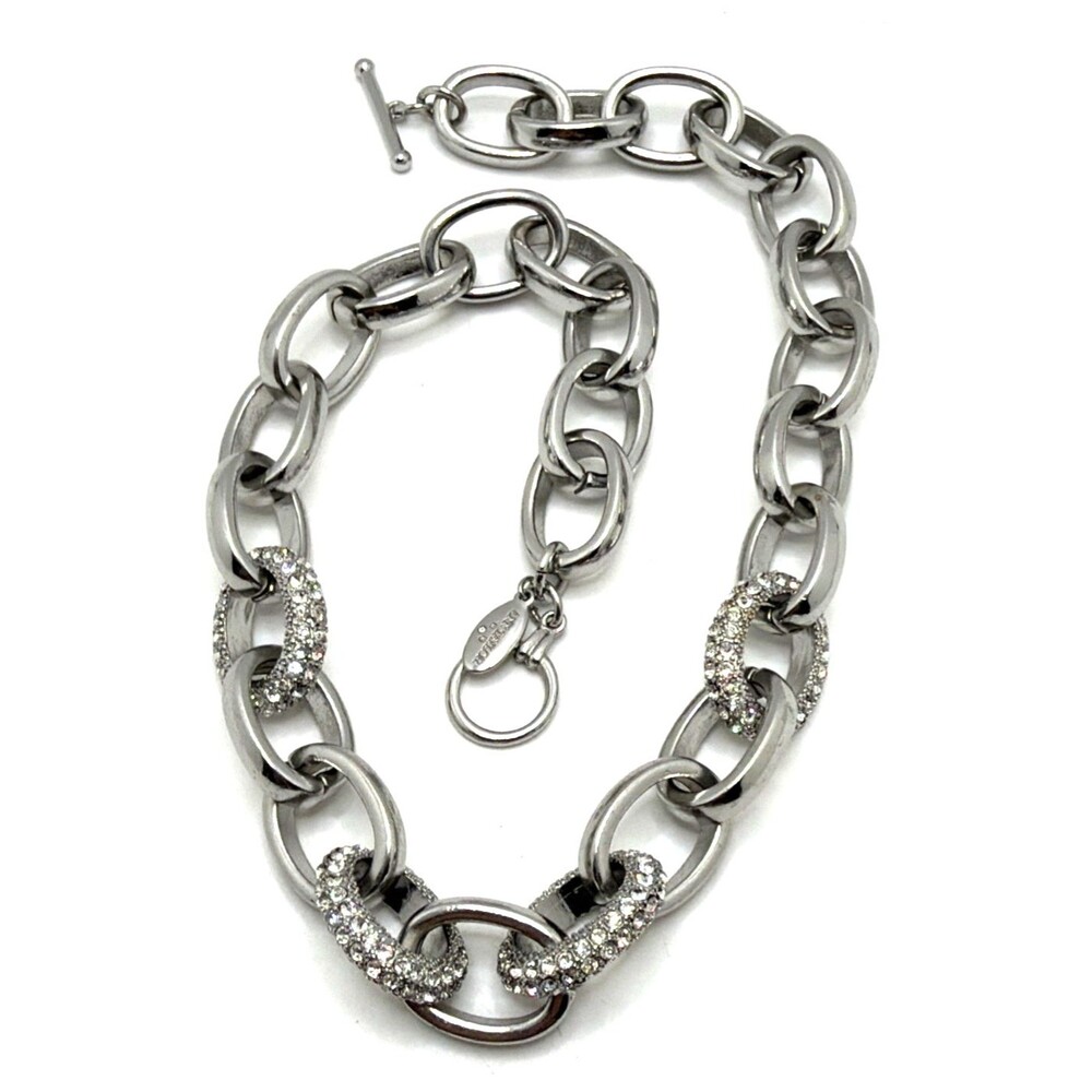 New ANN TAYLOR Silver Tone Pave Crystal Rhinestone Link Necklace 18.5" NWOT